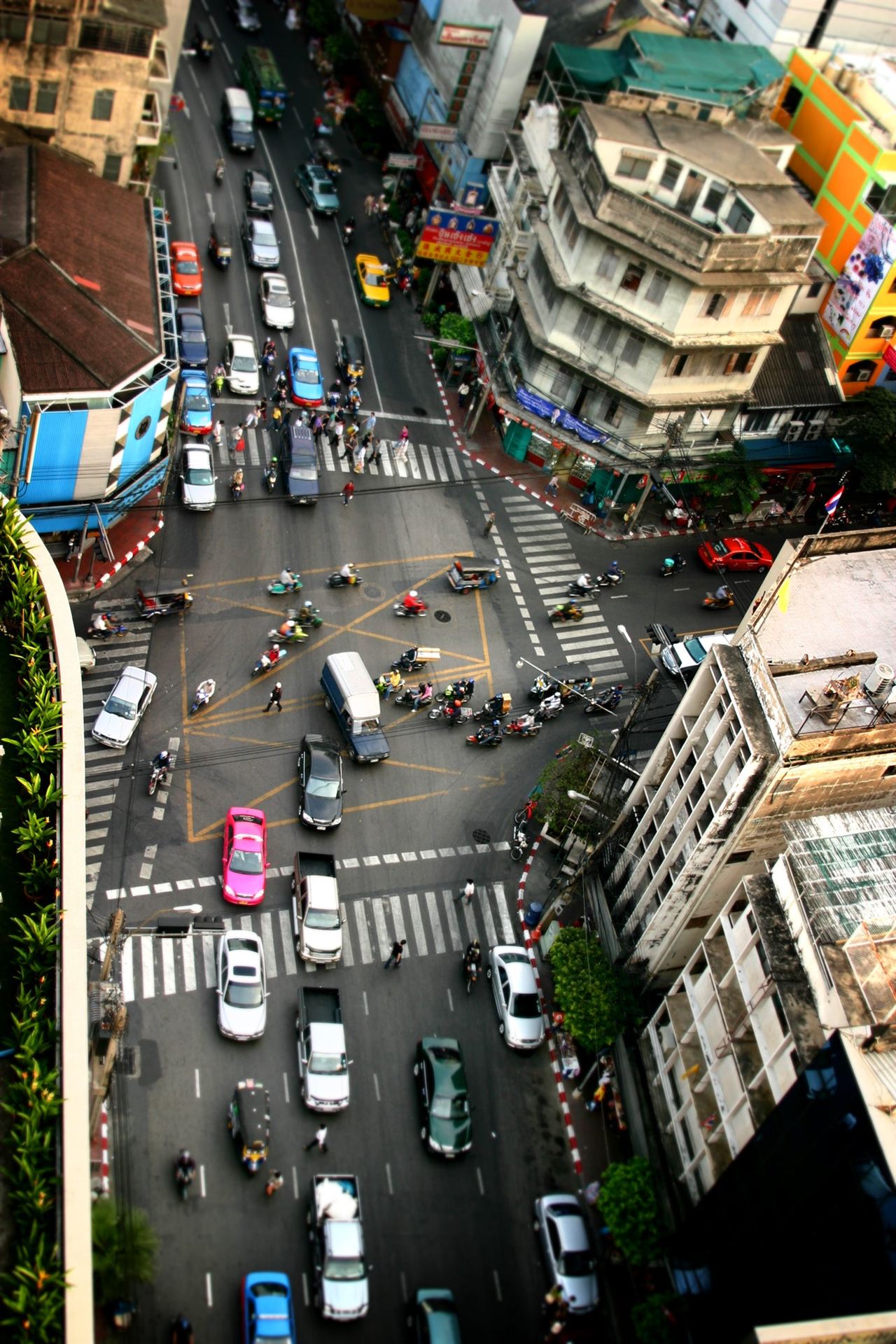 Busy city intersection traffic
